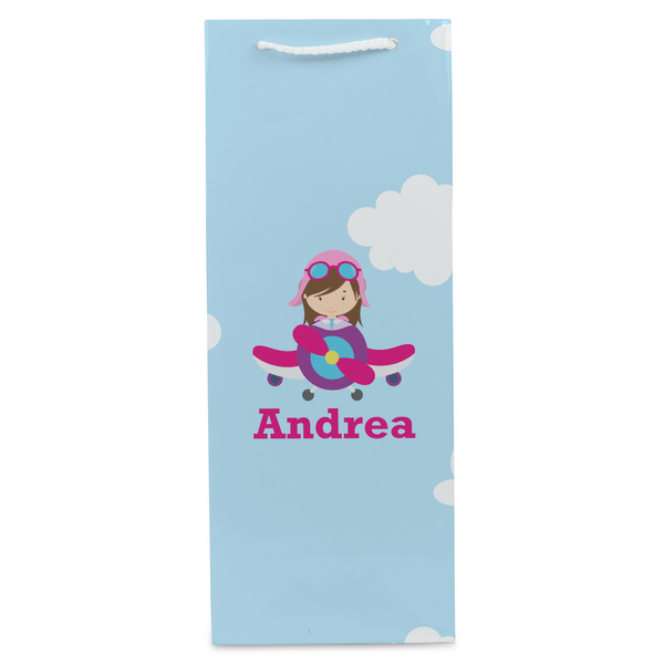 Airplane & Girl Pilot Wine Gift Bag - Gloss - Front
