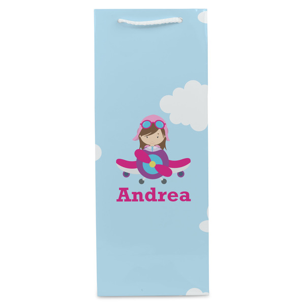 Airplane & Girl Pilot Wine Gift Bag - Matte - Front