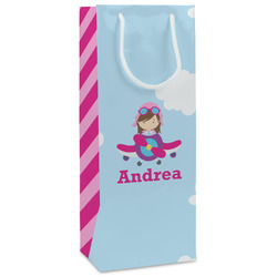 Airplane & Girl Pilot Wine Gift Bags - Matte (Personalized)