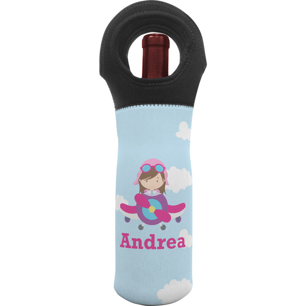 Custom Airplane & Girl Pilot Wine Tote Bag (Personalized)