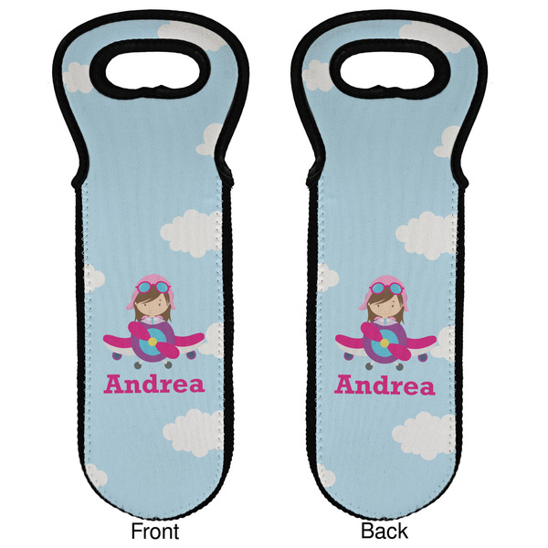 Airplane & Girl Pilot Wine Tote Front & Back