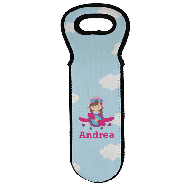 Custom Airplane & Girl Pilot Wine Tote Bag (Personalized)