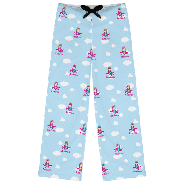 Custom Airplane & Girl Pilot Womens Pajama Pants - M (Personalized)