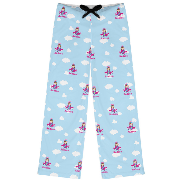Custom Airplane & Girl Pilot Womens Pajama Pants - 2XL (Personalized)