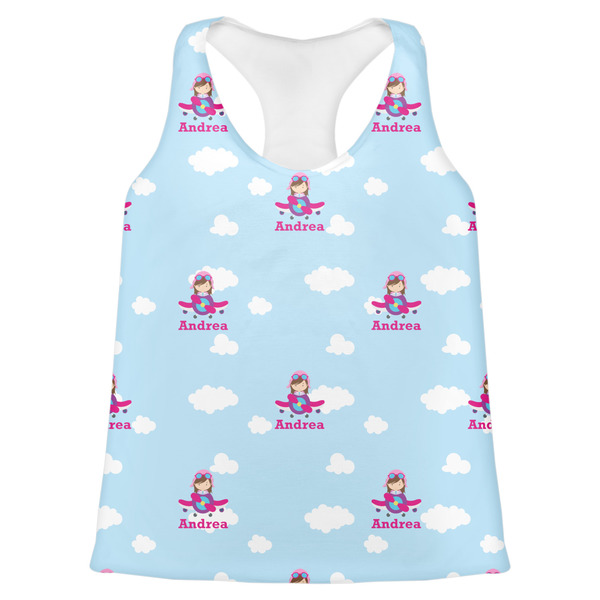 Custom Airplane & Girl Pilot Womens Racerback Tank Top - X Small (Personalized)