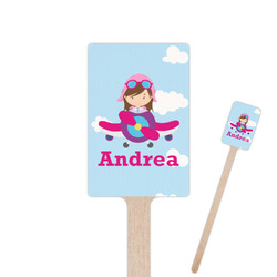 Airplane & Girl Pilot 6.25" Rectangle Wooden Stir Sticks - Double Sided (Personalized)
