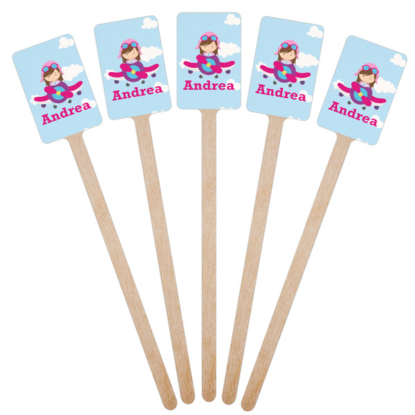 Airplane & Girl Pilot Wooden 6.25" Stir Stick - Rectangular - Fan View