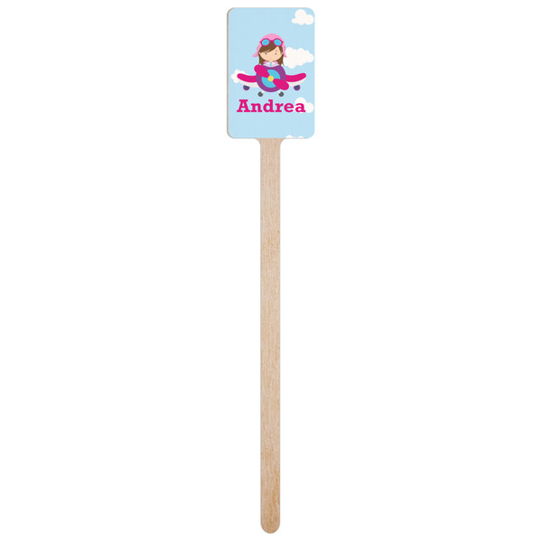 Airplane & Girl Pilot Wooden 6.25" Stir Stick - Rectangular - Single Stick
