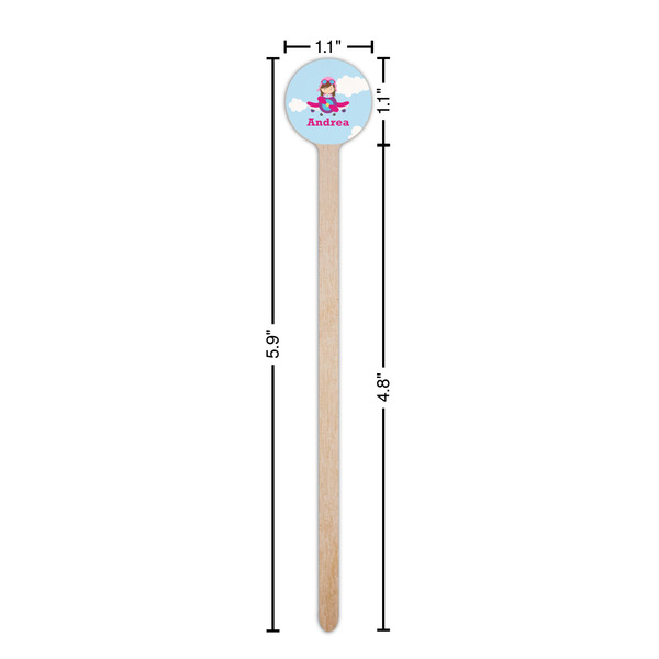 Airplane & Girl Pilot Wooden 6" Stir Stick - Round - Dimensions