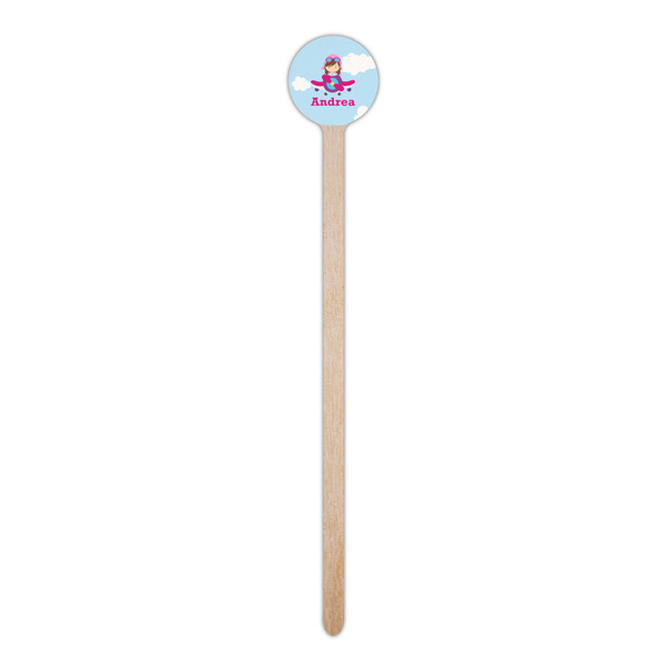 Airplane & Girl Pilot Wooden 6" Stir Stick - Round - Single Stick