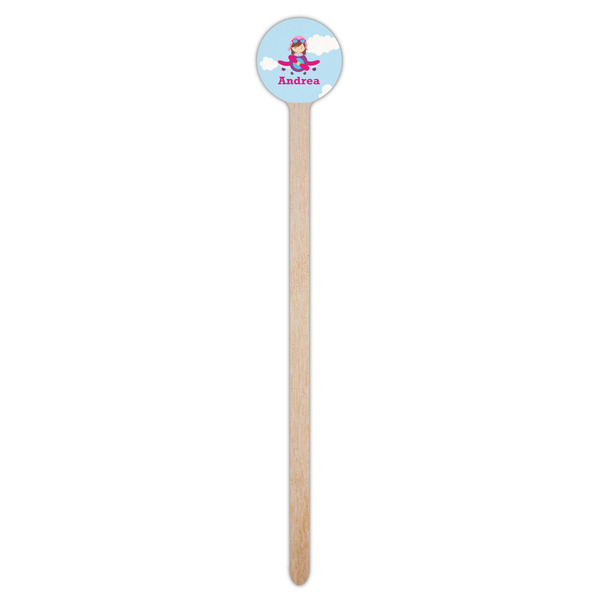 Airplane & Girl Pilot Wooden 7.5" Stir Stick - Round - Single Stick