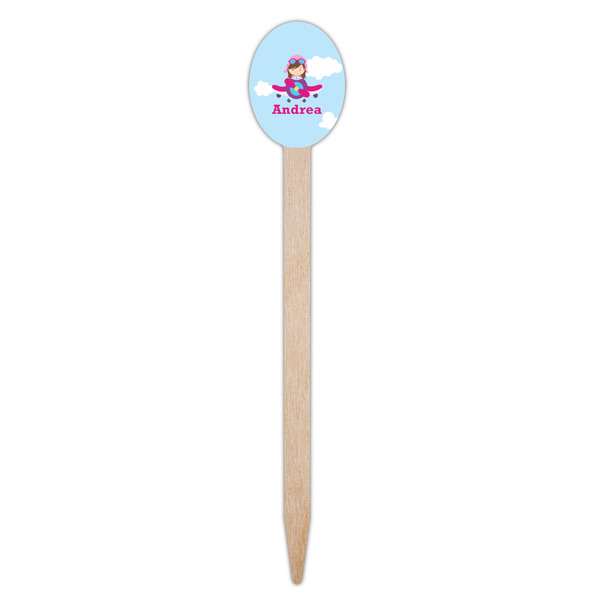 Airplane & Girl Pilot Wooden Food Pick - Oval - Single Pick