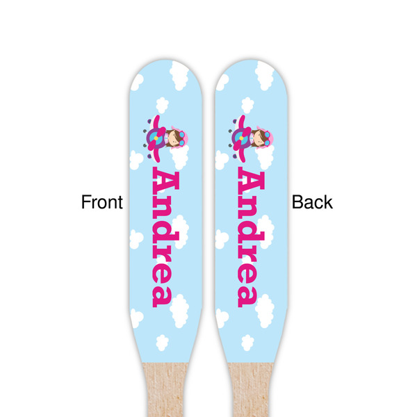 Airplane & Girl Pilot Wooden Food Pick - Paddle - Double Sided - Front & Back