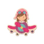 Airplane & Girl Pilot Genuine Maple or Cherry Wood Sticker