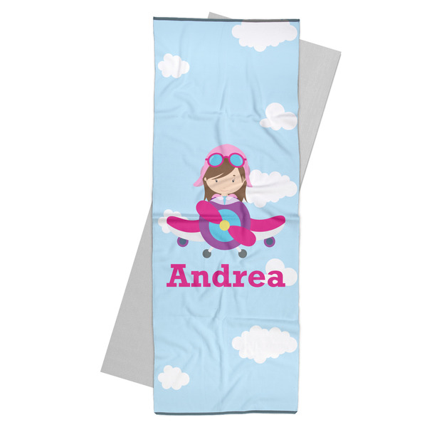 Custom Airplane & Girl Pilot Yoga Mat Towel (Personalized)