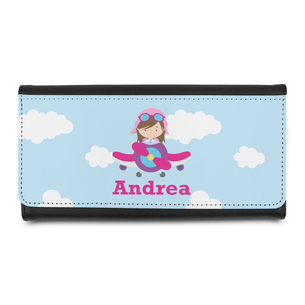 Custom Airplane & Girl Pilot Leatherette Ladies Wallet (Personalized)
