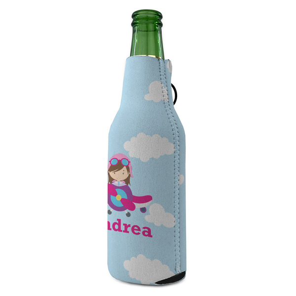 Airplane & Girl Pilot Zipper Bottle Cooler - ANGLE (bottle)