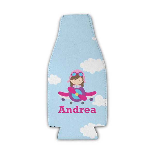 Custom Airplane & Girl Pilot Zipper Bottle Cooler (Personalized)