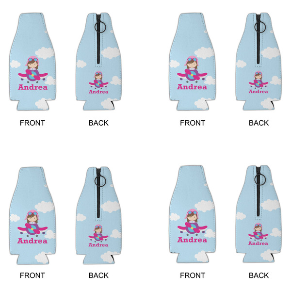 Airplane & Girl Pilot Zipper Bottle Cooler - Set of 4 - APPROVAL