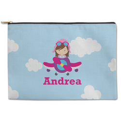 Airplane & Girl Pilot Zipper Pouch - Large - 12.5"x8.5" (Personalized)