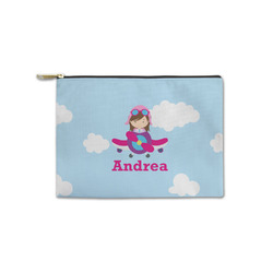Airplane & Girl Pilot Zipper Pouch - Small - 8.5"x6" (Personalized)