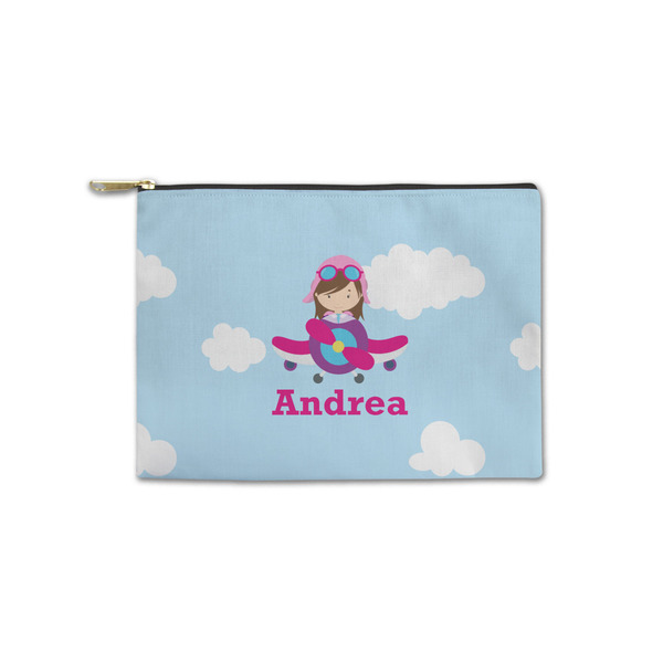 Custom Airplane & Girl Pilot Zipper Pouch - Small - 8.5"x6" (Personalized)