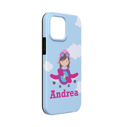 Airplane & Girl Pilot iPhone Case - Rubber Lined - iPhone 13 Mini (Personalized)