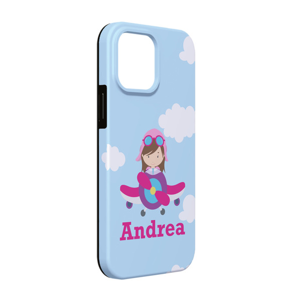 Custom Airplane & Girl Pilot iPhone Case - Rubber Lined - iPhone 13 Pro (Personalized)