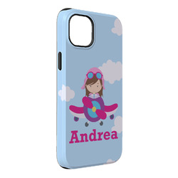 Airplane & Girl Pilot iPhone Case - Rubber Lined - iPhone 14 Plus (Personalized)