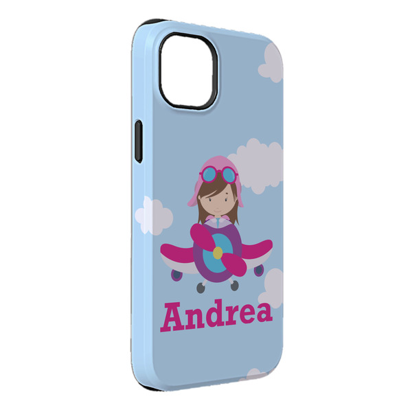 Custom Airplane & Girl Pilot iPhone Case - Rubber Lined - iPhone 14 Plus (Personalized)