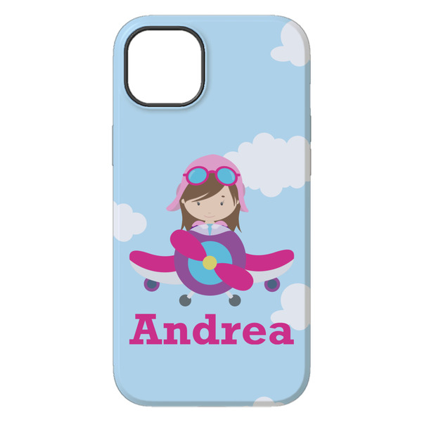 Airplane & Girl Pilot iPhone 14 Plus Tough Case - Back