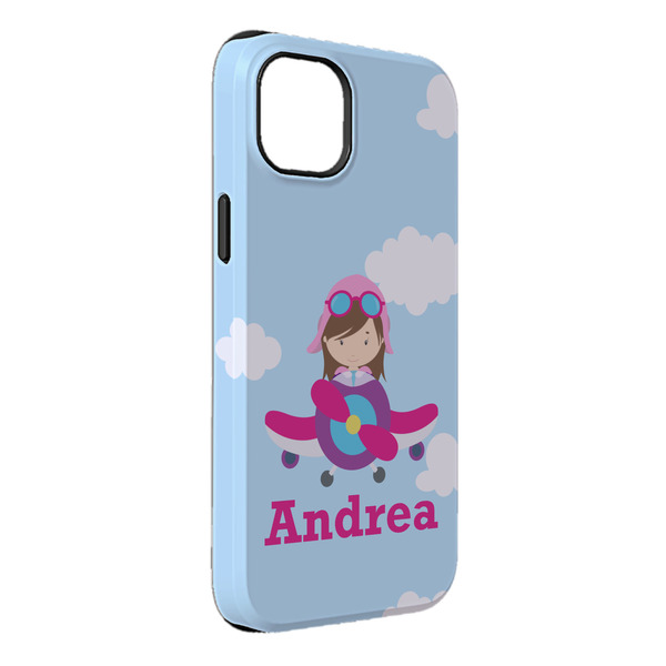 Custom Airplane & Girl Pilot iPhone Case - Rubber Lined - iPhone 14 Pro Max (Personalized)