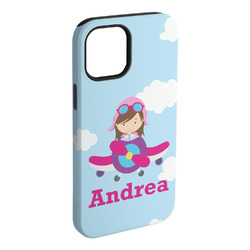 Airplane & Girl Pilot iPhone Case - Rubber Lined - iPhone 15 Plus (Personalized)