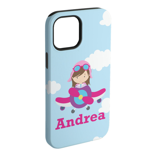 Custom Airplane & Girl Pilot iPhone Case - Rubber Lined - iPhone 15 Plus (Personalized)