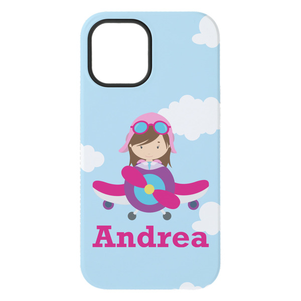Airplane & Girl Pilot iPhone 15 Plus Tough Case - Back