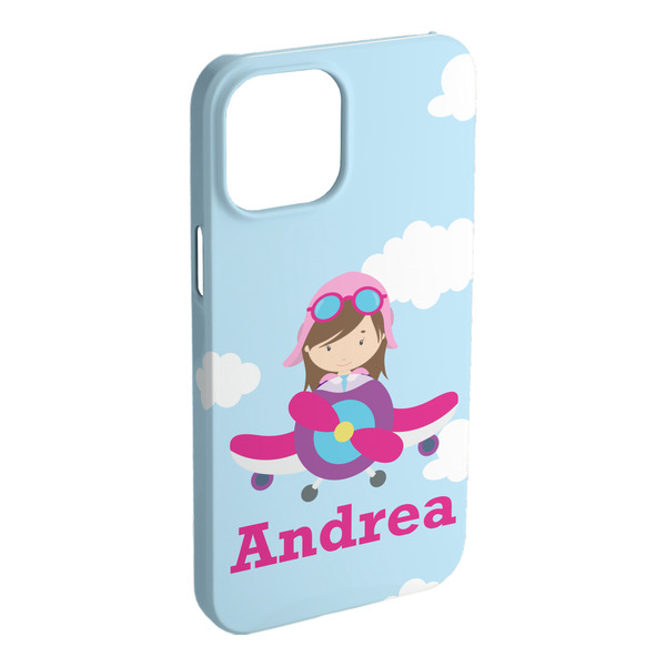 Custom Airplane & Girl Pilot iPhone Case - Plastic - iPhone 15 Pro Max (Personalized)