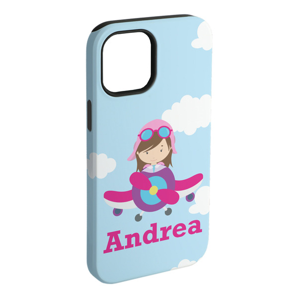 Custom Airplane & Girl Pilot iPhone Case - Rubber Lined (Personalized)