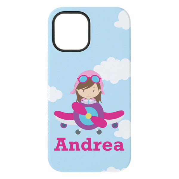 Airplane & Girl Pilot iPhone 15 Pro Max Tough Case - Back
