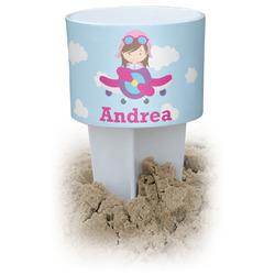 Airplane & Girl Pilot White Beach Spiker Drink Holder (Personalized)