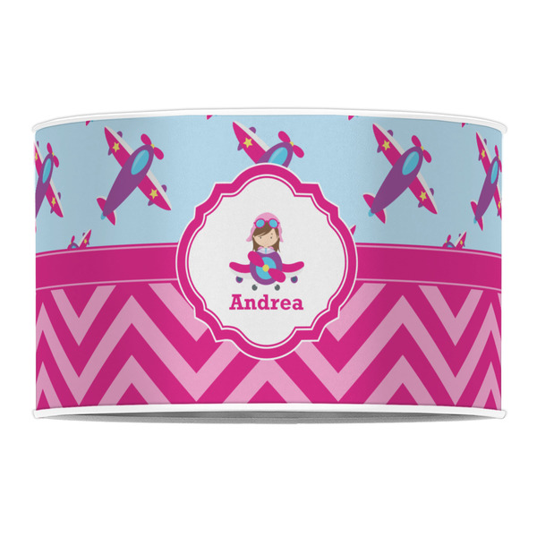 Airplane Theme - for Girls 12" Drum Lampshade - FRONT (Poly Film)