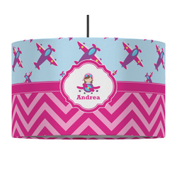 Airplane Theme - for Girls 12" Drum Pendant Lamp - Fabric (Personalized)