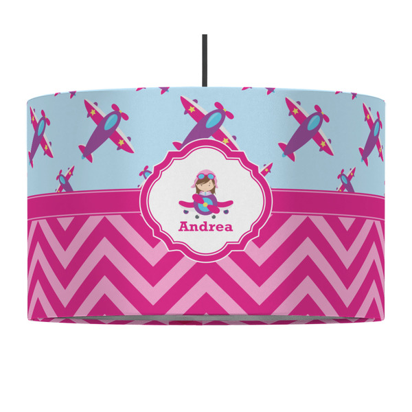 Airplane Theme - for Girls 12" Drum Lampshade - PENDANT (Fabric)