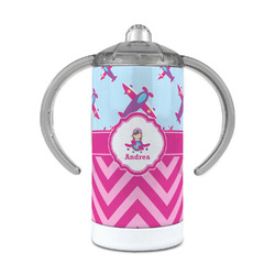 Airplane Theme - for Girls 12 oz Stainless Steel Sippy Cup (Personalized)