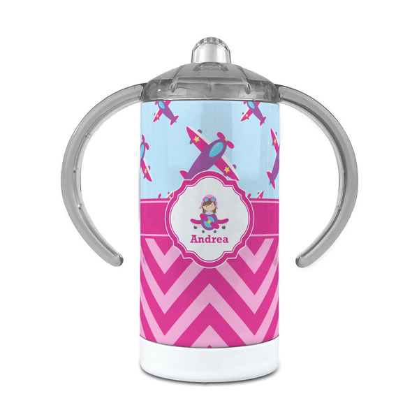Custom Airplane Theme - for Girls 12 oz Stainless Steel Sippy Cup (Personalized)