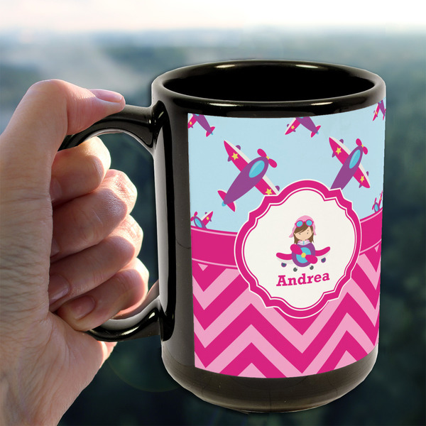 Airplane Theme - for Girls 15oz. Black Mug - LIFESTYLE