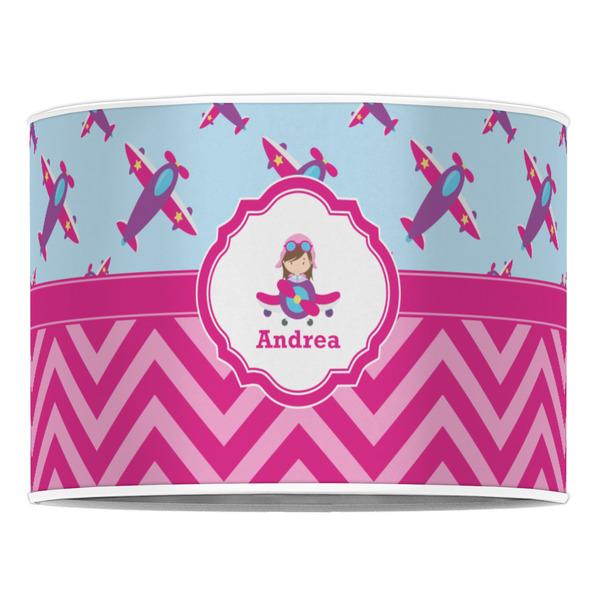 Airplane Theme - for Girls 16" Drum Lampshade - FRONT (Poly Film)