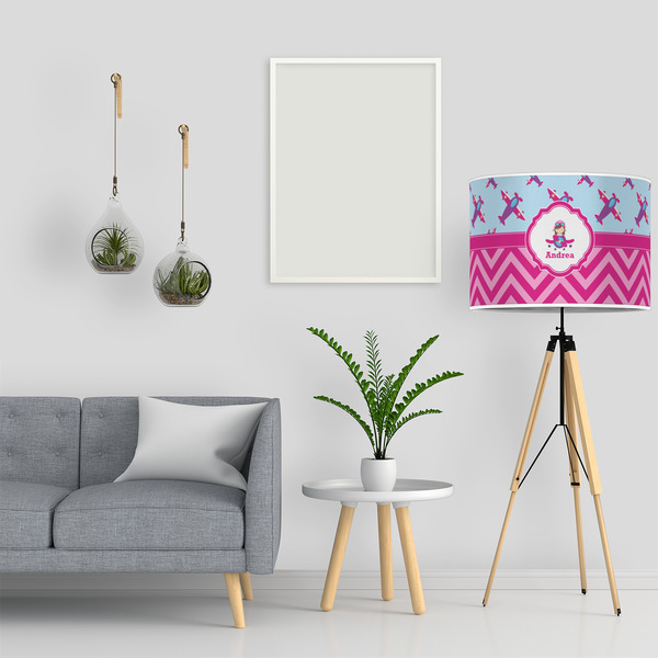 Airplane Theme - for Girls 16" Drum Lampshade - LIFESTYLE