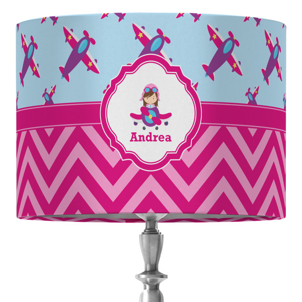 Custom Airplane Theme - for Girls 16" Drum Lamp Shade - Fabric (Personalized)
