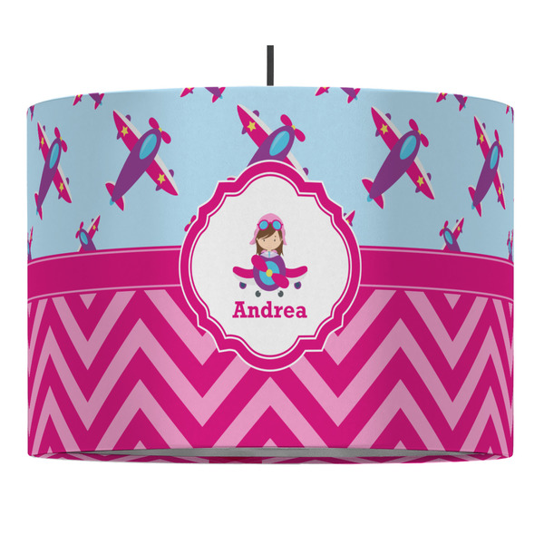 Custom Airplane Theme - for Girls 16" Drum Pendant Lamp - Fabric (Personalized)