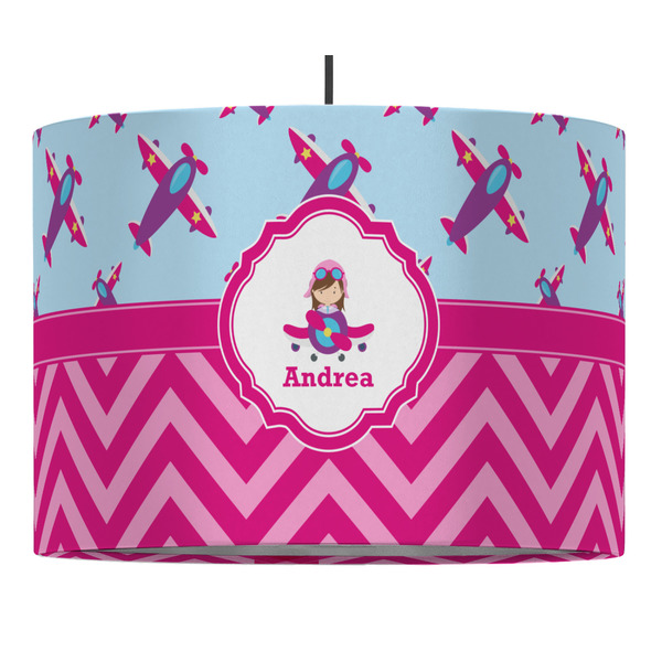 Airplane Theme - for Girls 16" Drum Lampshade - PENDANT (Fabric)